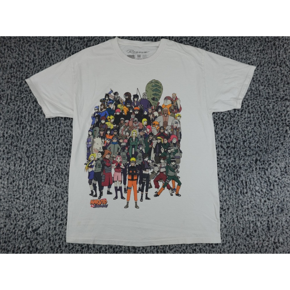Reason Naruto Shippuden Graphic Tee Mens Medium White Anime Character Cast Shirt